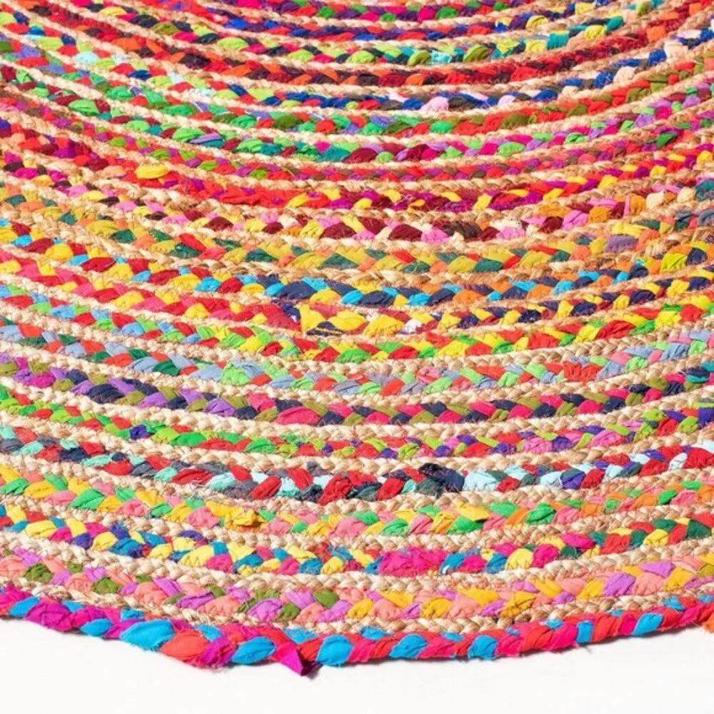 New 6x9 Oval Cape Cod Rug, Handmade Braided Jute & Cotton Carpet - Red & Multi